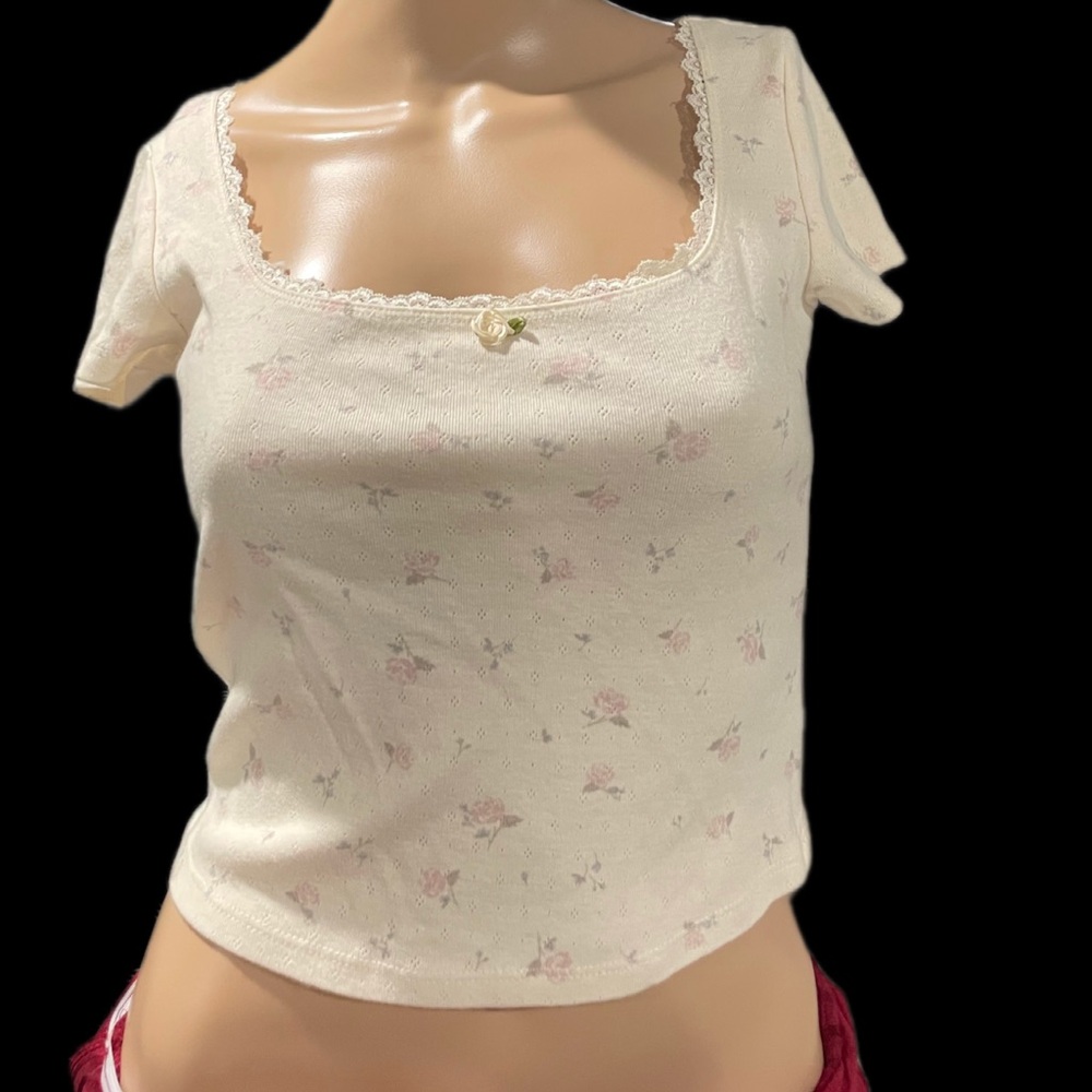Pink Rose Cream Lace Top